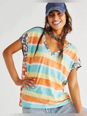 Free People Paradise City patchwork tee